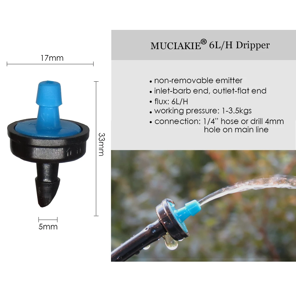 MUCIAKIE 4/6/8/10/20/30/40/50/60L Mini Pressure Compensating Drip Emitter Self-cleaning Durable Garden Irrigation Fixed Flow