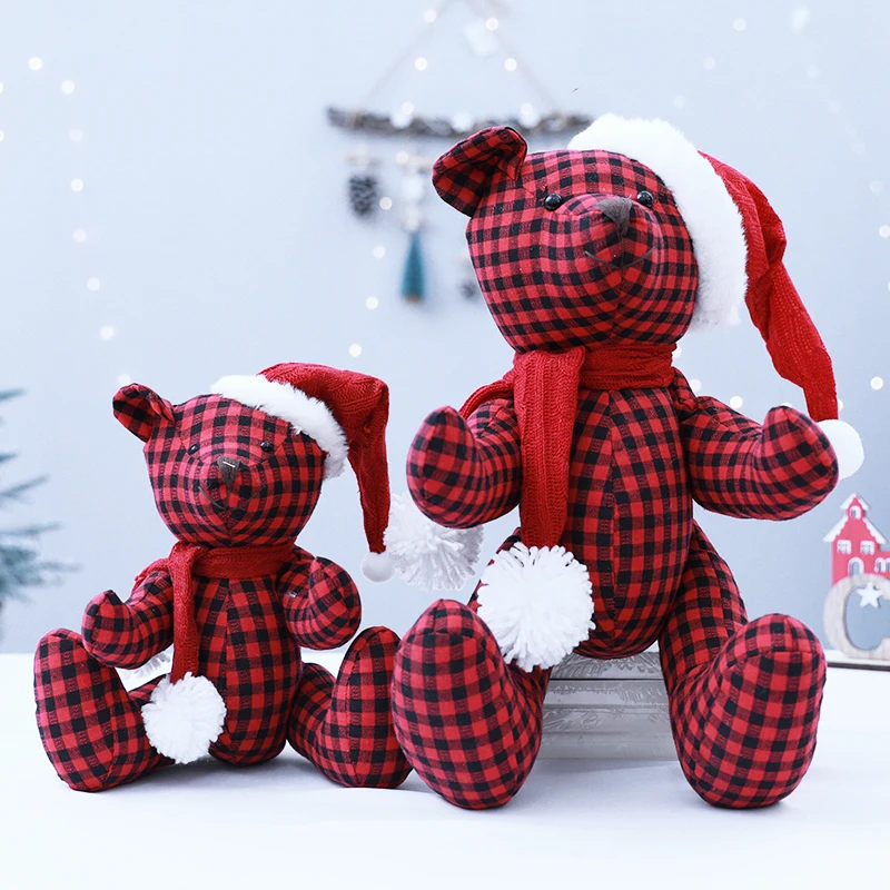 New To Super Cute Red and Black Plaid Teddy Bear Stuffed Toy Doll Birthday Gift Wedding Christmas Gift Home Decor