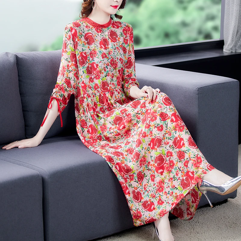 Robe mi-longue rouge à fleurs naturelles pour femmes, style Boho, vintage, maxi, pour l'été, élégante, pour tambours, tenue de soirée, éducatif, 2024