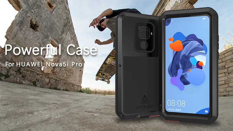 Heavy duty protection metal case for Huawei Nova 5i Pro Case cover LOVE MEI Shockproof  Case For Nova 5i Pro with Tempered Glass