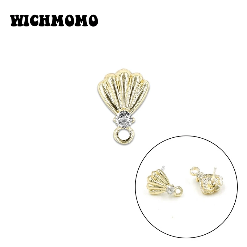New 13*10mm 10pcs Zinc Alloy Shell Inlay Glass Crystal Earring Base Connectors Linkers for DIY Earring Jewelry Accessories