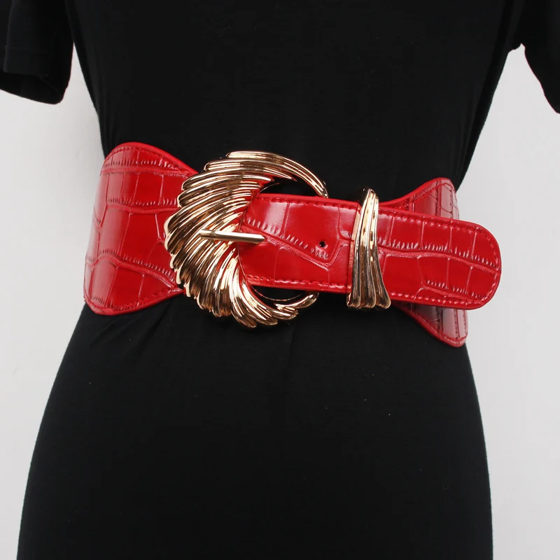 

Women's Runway Fashion PU Leather Elastic Cummerbunds Female Dress Corsets Waistband Belts Decoration Wide Belt R1009