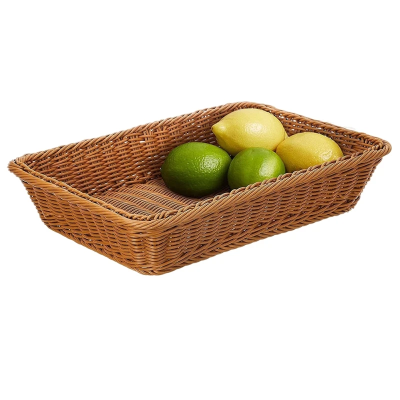 Handwoven Rattan Storage Basket Rectangular Wicker Tray Picnic Basket Bread Food Fruit Cake Plate Sundries Box Kitchen Organizer