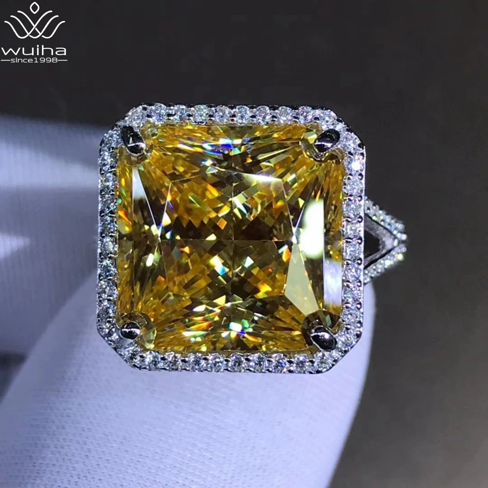 

WUIHA Luxury 925 Sterling Silver 3EX Radiant Cut 8ct Yellow Created Moissanite Wedding Engagement Customized Ring Fine Jewelry