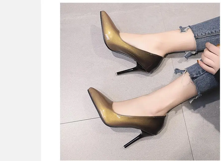 New Sexy Office Thin Heels Pumps Women Shoes Pointed Toe Patent Leather Wedding Dress Shoes Woman Women high heels Large size