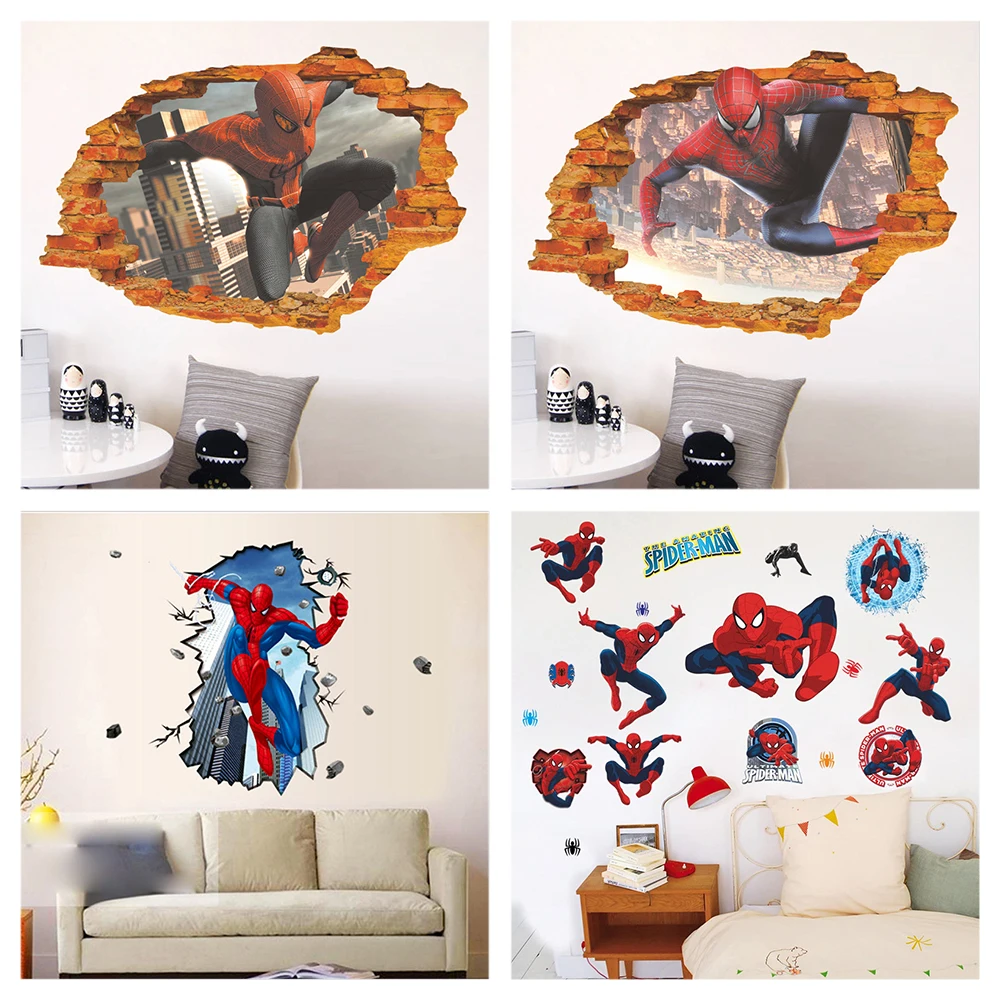 Cartoon Spiderman Wall Stickers For Kids Room Home Decoration 3d Super Hero Avengers Mural Art Boys Decals Anime Movie Poster