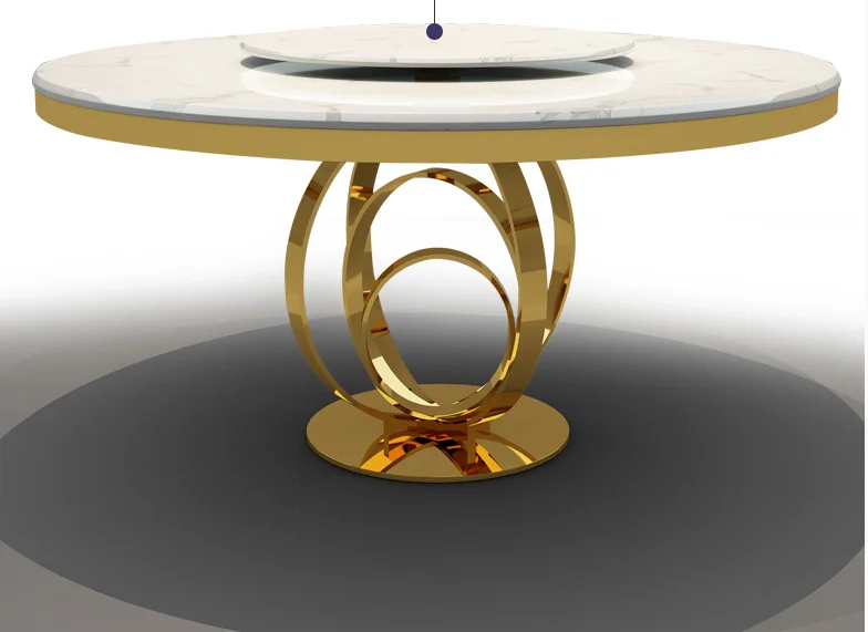 Post modern light luxury stainless steel round simple marble dining table chair combination designer creative dining table