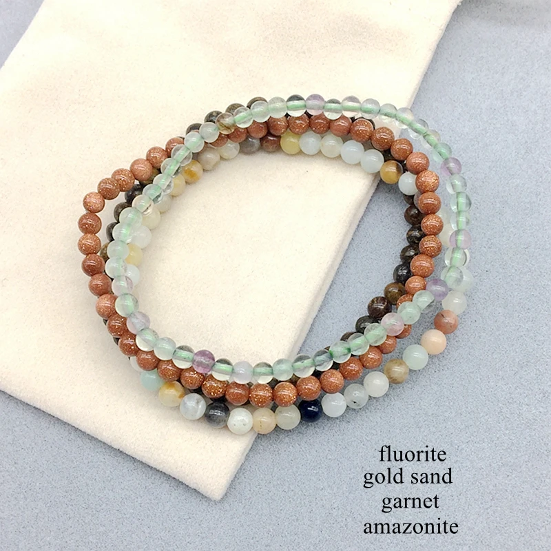 Women Bracelet 4pcs/set Nature 4 mm Round Bead Picture Stone Citrines Rose Quartz Tiger eye Red Jaspers Peridot Rhodonites