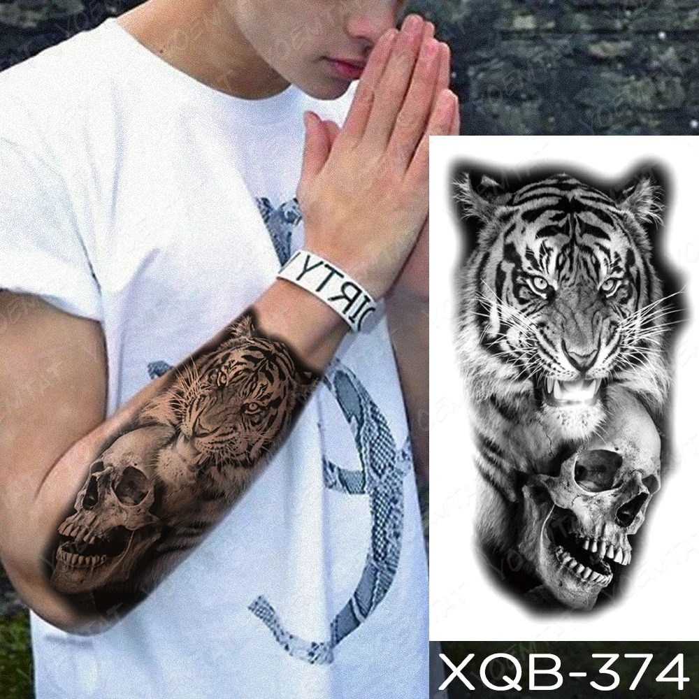 Tiger Lion Wolf กันน้ำชั่วคราว Tattoo สติกเกอร์สำหรับ Men Tribal Transfer รอยสักแบบด่วนแขน Body Art รอยสักปลอมผู้หญิง