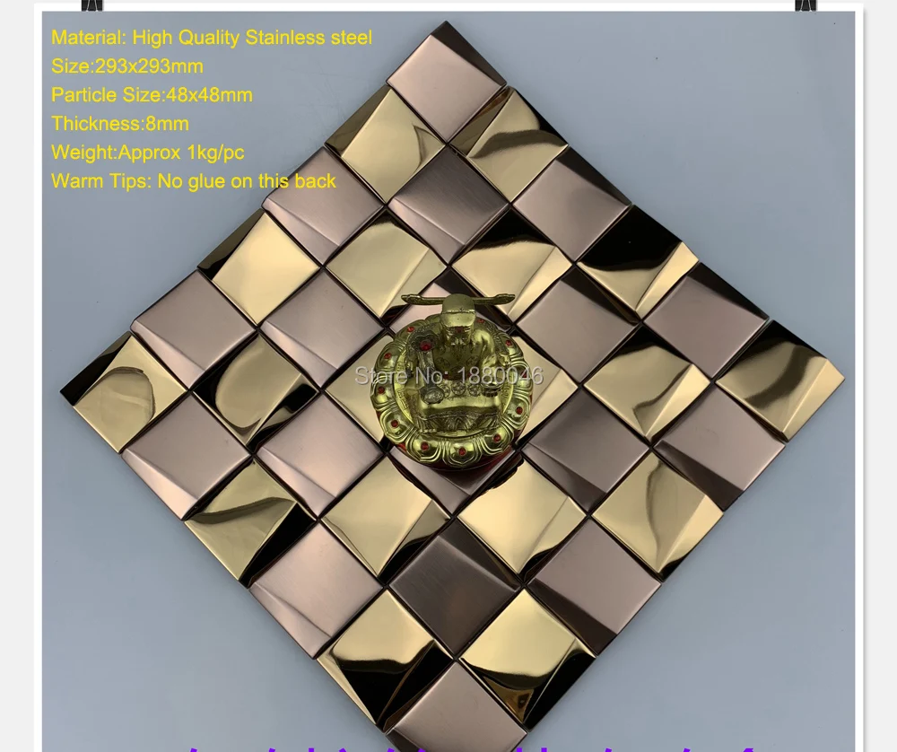 High-Grade USA Art 3D Golden Stainless Steel Mosaic Tile For Wall 1 BOX 22Pcs Metallic Decor Mosaic Wall Tiles For Backsplash