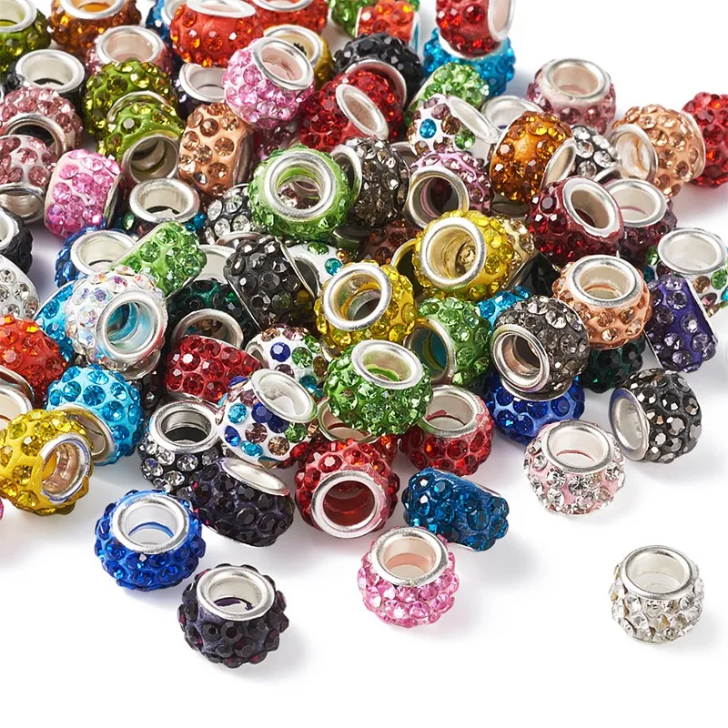 100pcs 12mm Polymer Clay Rhinestone Large Hole European Beads Rondelle Mixed Color for Jewelry Making DIY Craft 11x7mm Hole: 5mm