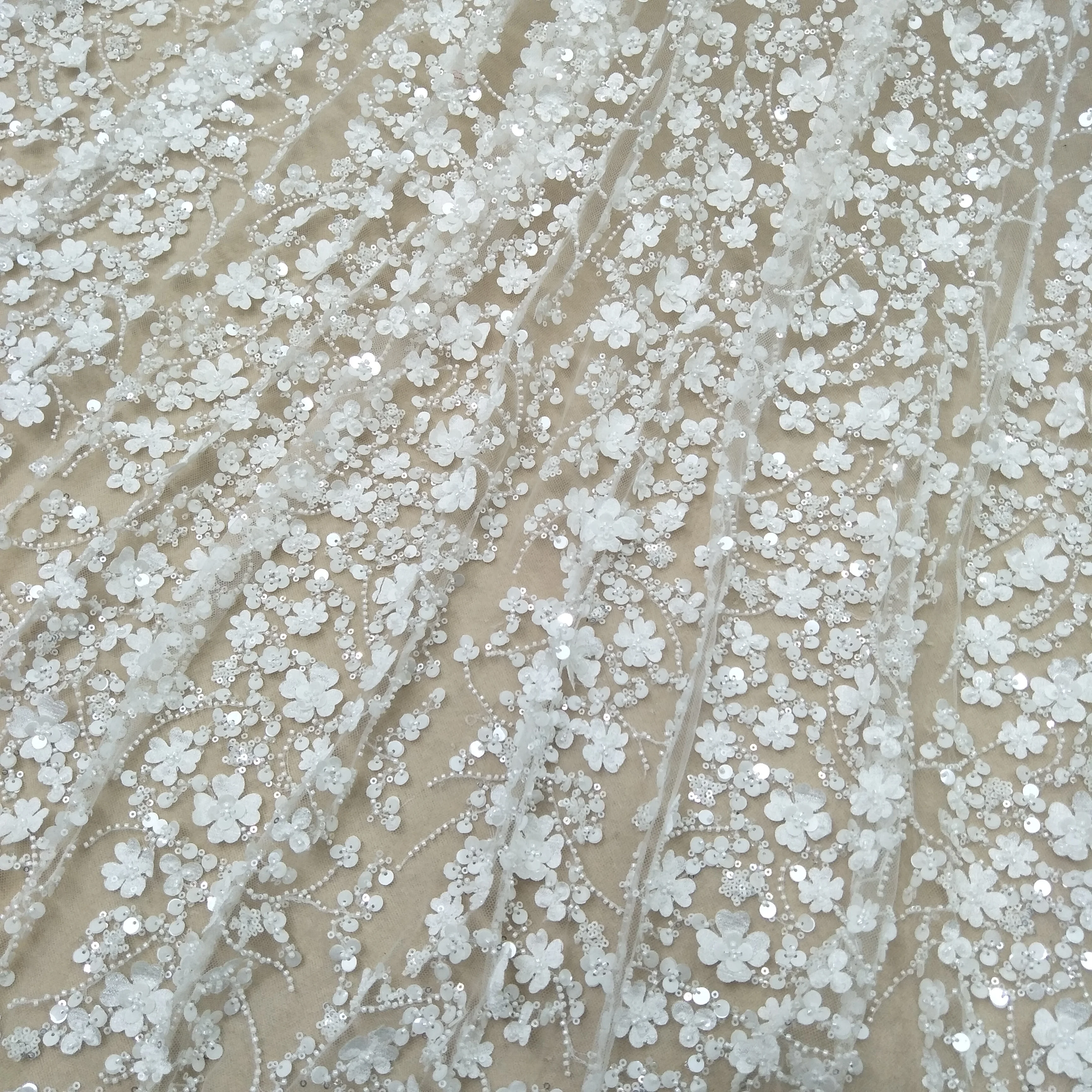 Beading Lace Fabric with Sequins, Wedding Dress, Bridal Fabric, Fashion, Sale by Yard