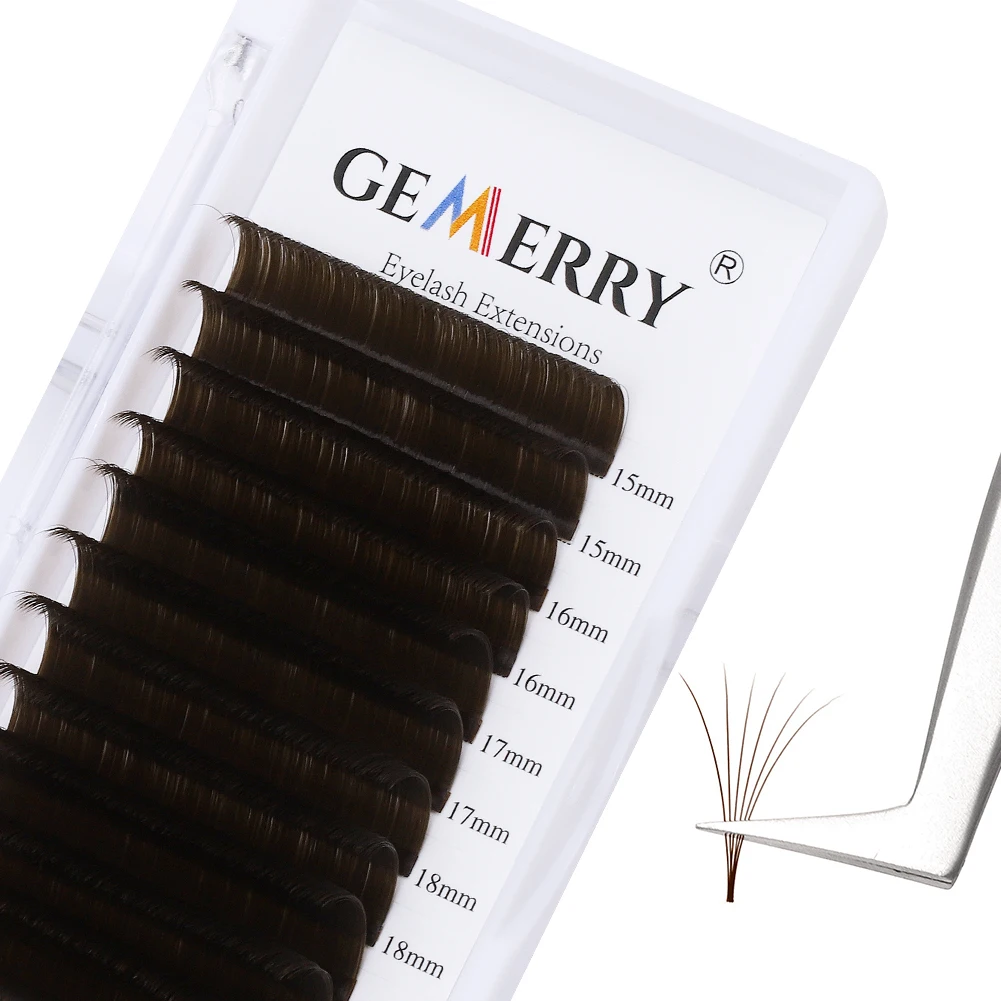 GEMERRY Brown Easy Fan Lashes Soft Russian Volume False Eyelashes Faux Mink Blooming Fan Green/Pink/Blue Colored Lashes Supplies