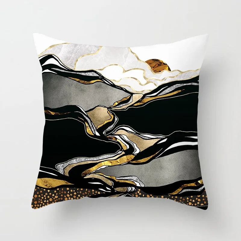 Brand New Abstract Gold Mountains Ocean Cushion Cases Hand Painted Modern Art Pillows Case Sofa Couch Throw Pillows Home Decor