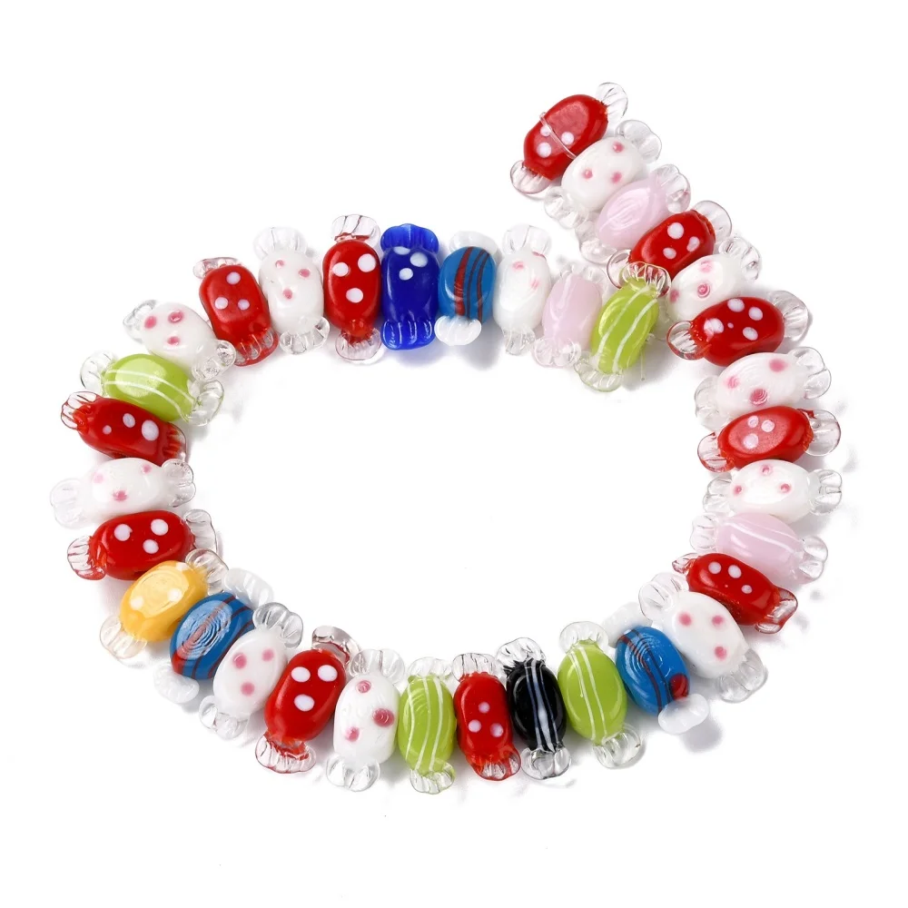 about 35pcs/Strand Handmade Lampwork Candy Beads Strands Colorful for Bracelet Necklace Kids Jwelry DIY Making Accessories