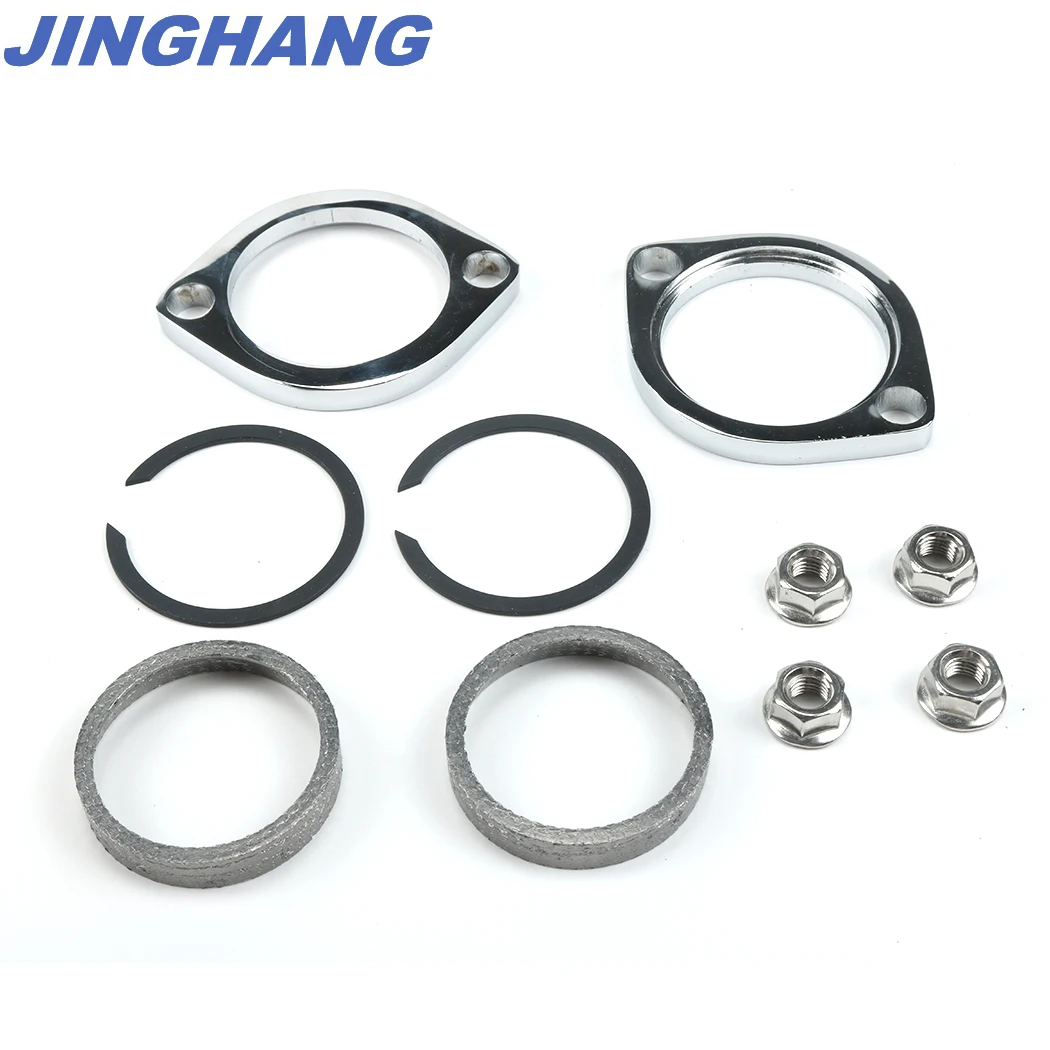 Exhaust Flange Install Kit Pair Flanges Gaskets Nuts Washers For Harley Big Twin