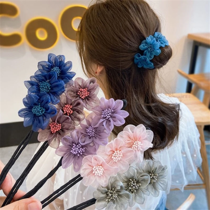 Vintage Shell Pearl Hairpin Bun Hairstyle Hair Stick Women Elegant Hair Scrunchies Flower Hair Maker Tools Hair Accessories