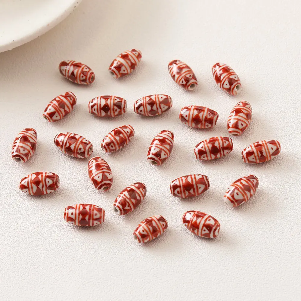 4PCS Oval Retro Hand Painted Ceramic Beads Loose Bead Septal for Jewelry Making Necklace Bracelet Diy Earrings Accessories