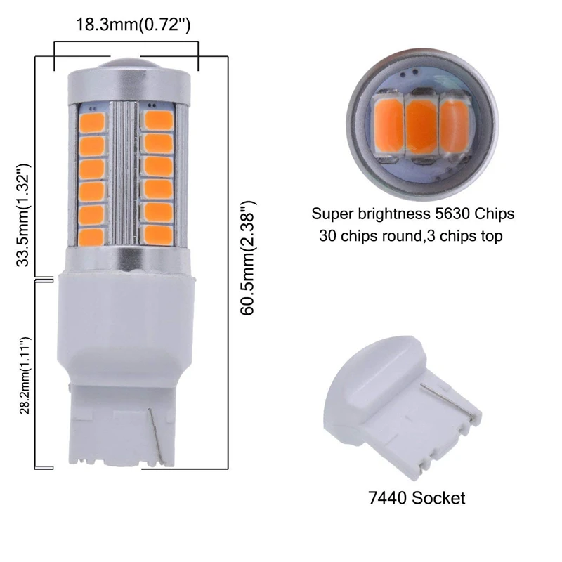 Ampoules Led T20 7440 Lumens, 4x900, 12V, 3.6W, très lumineuses, jaune ambre, clignotants, feux de stationnement, lot de 2