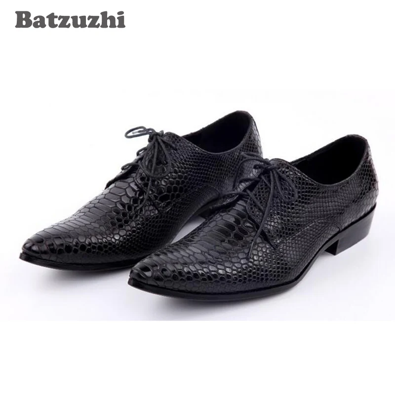 

Batzuzhi Oxford Men Dress Shoes Pointed Toe Snakeskin Pattern Black Leather Men's Evening Party Wedding Shoes Zapatos Hombre