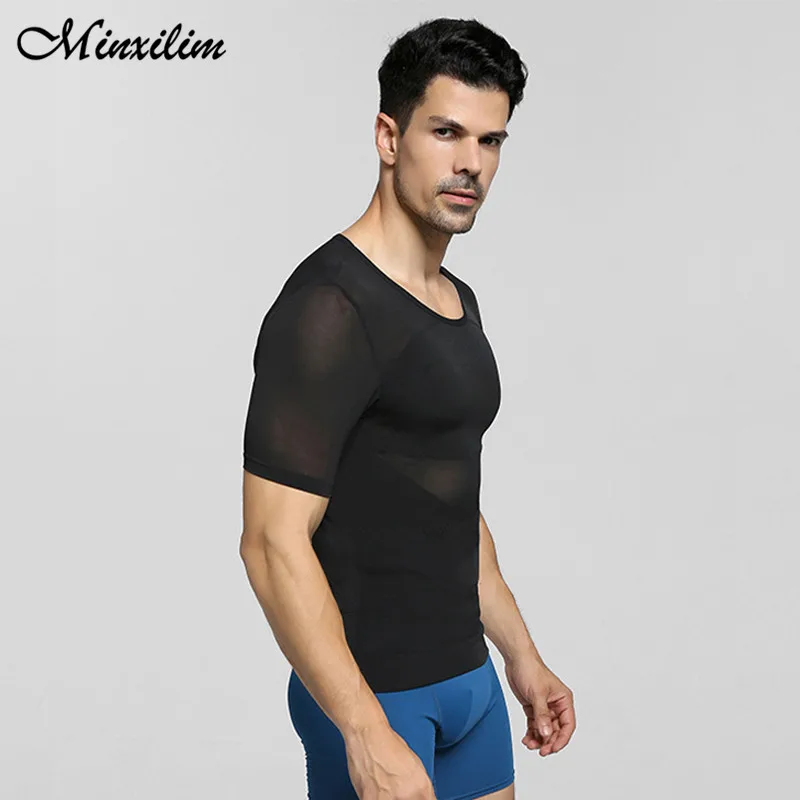 Minxilim Man Undershirt Seamless Slimming Body Shaper Men\'s Compression Shirt Shaperwear Workout Clothes Abs Abdomen Slim Tees