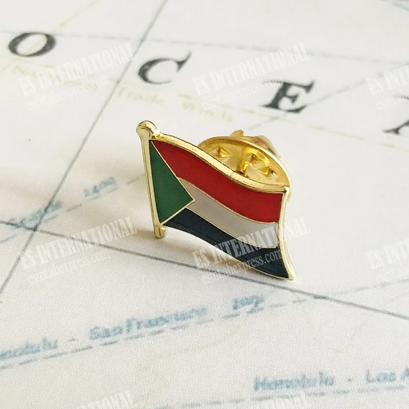 Sudan National Flag Lapel Pins Crystal Epoxy Metal Enamel Badge Paint Brooch  Decoration Souvenir Suit Personality Commemorative