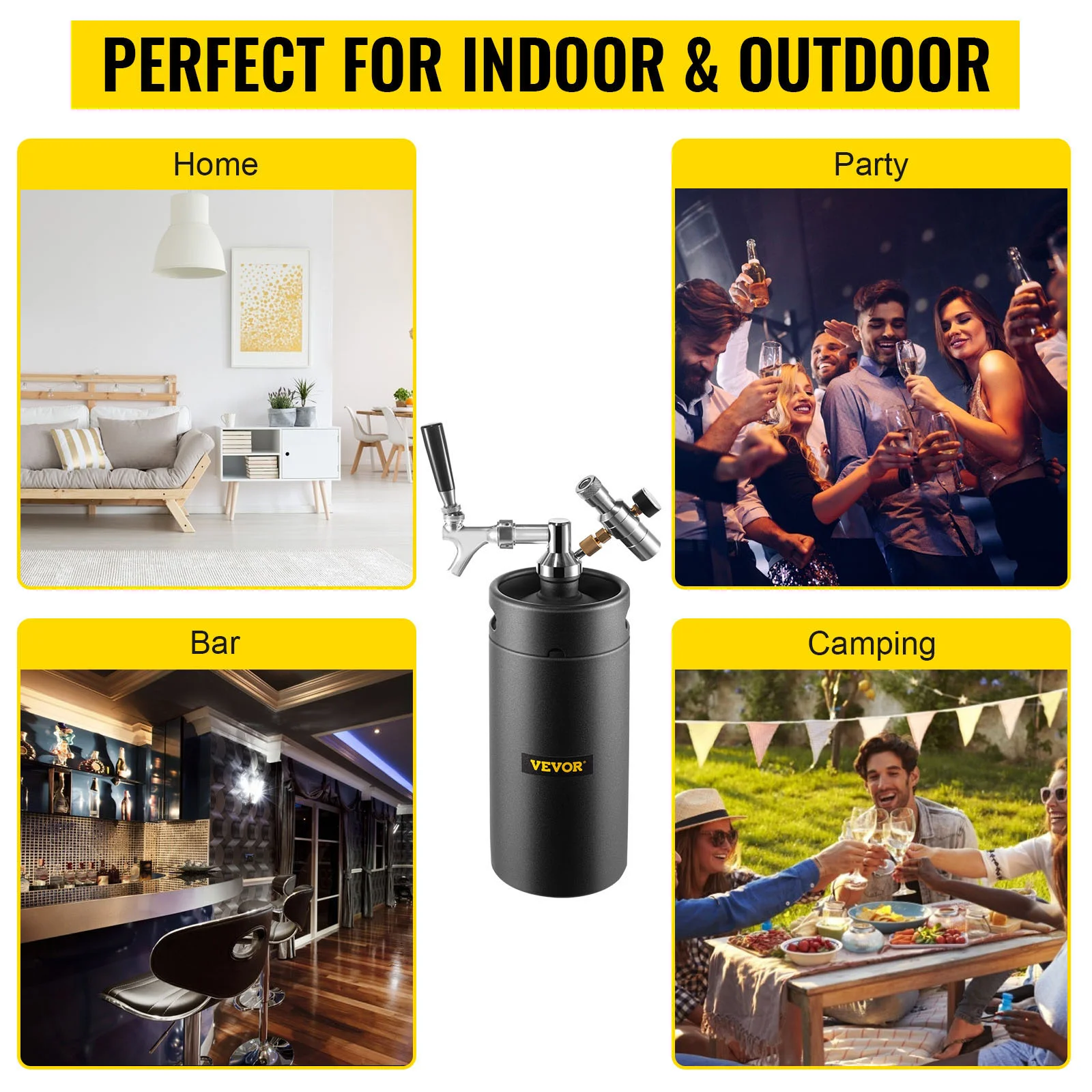 VEVOR 가압 케그 시스템 미니 그라울러, 스테인레스 스틸 조절식 수도꼭지 조절기, 휴대용 생맥주 디스펜서, 3.6 L, 4 L, 5 L, 8L