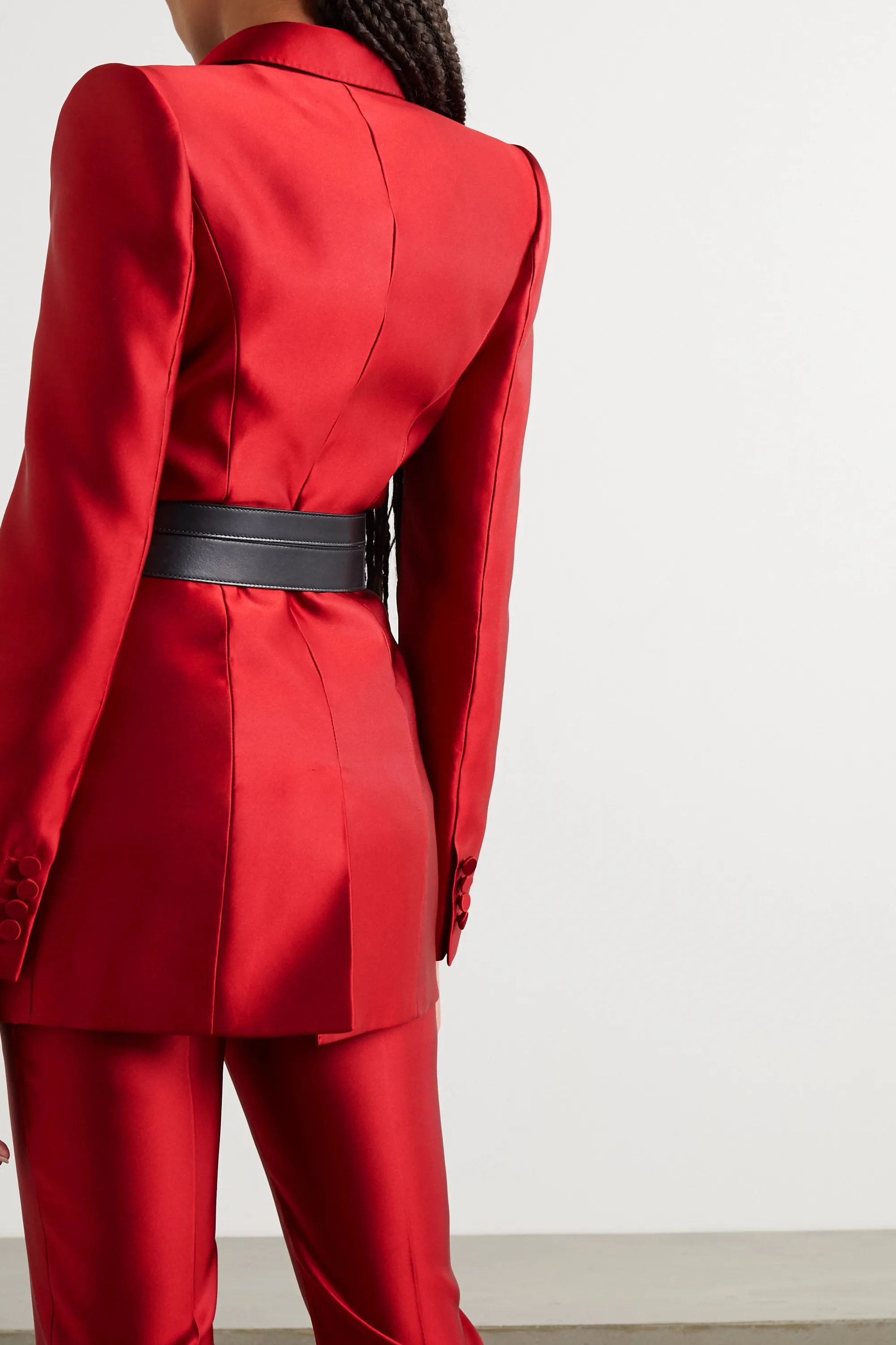 Satin Seide Frauen Jacke Blazer Anzug Mode Lässig Damen Helle Rot Zwei Stück Herbst Winter Büro Tragen Smoking