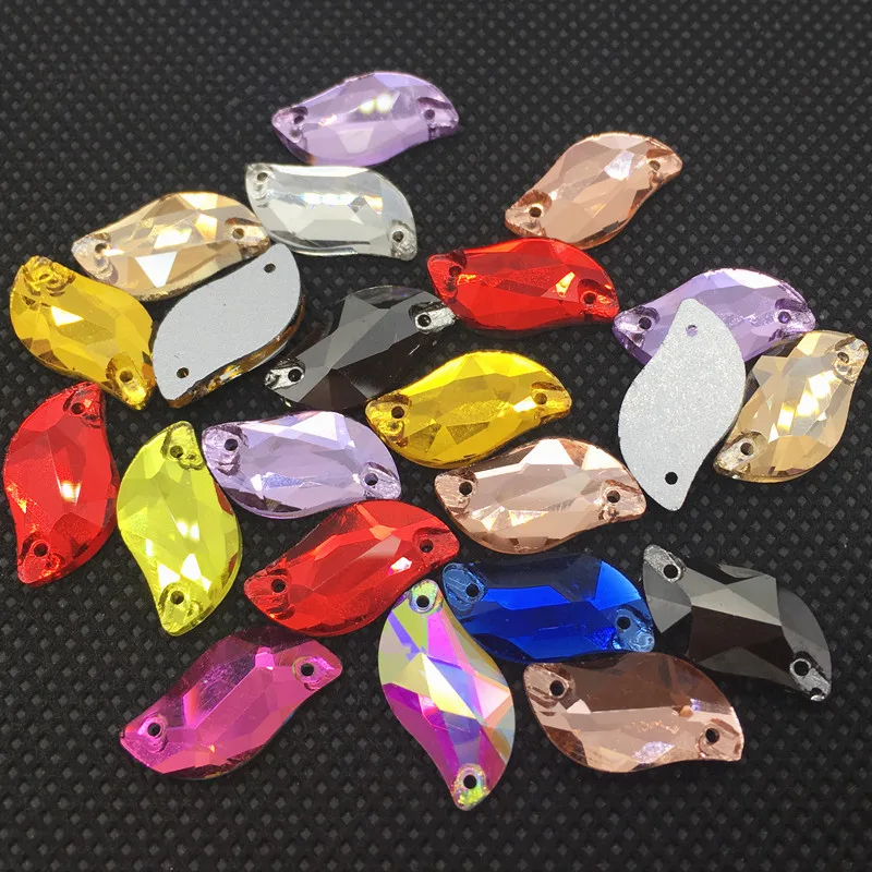 All size All color ab s shape sew on rhinestone leaf glass crystal sewing flatback 2 holes 6*12 10*20 14*30 for dress decoration