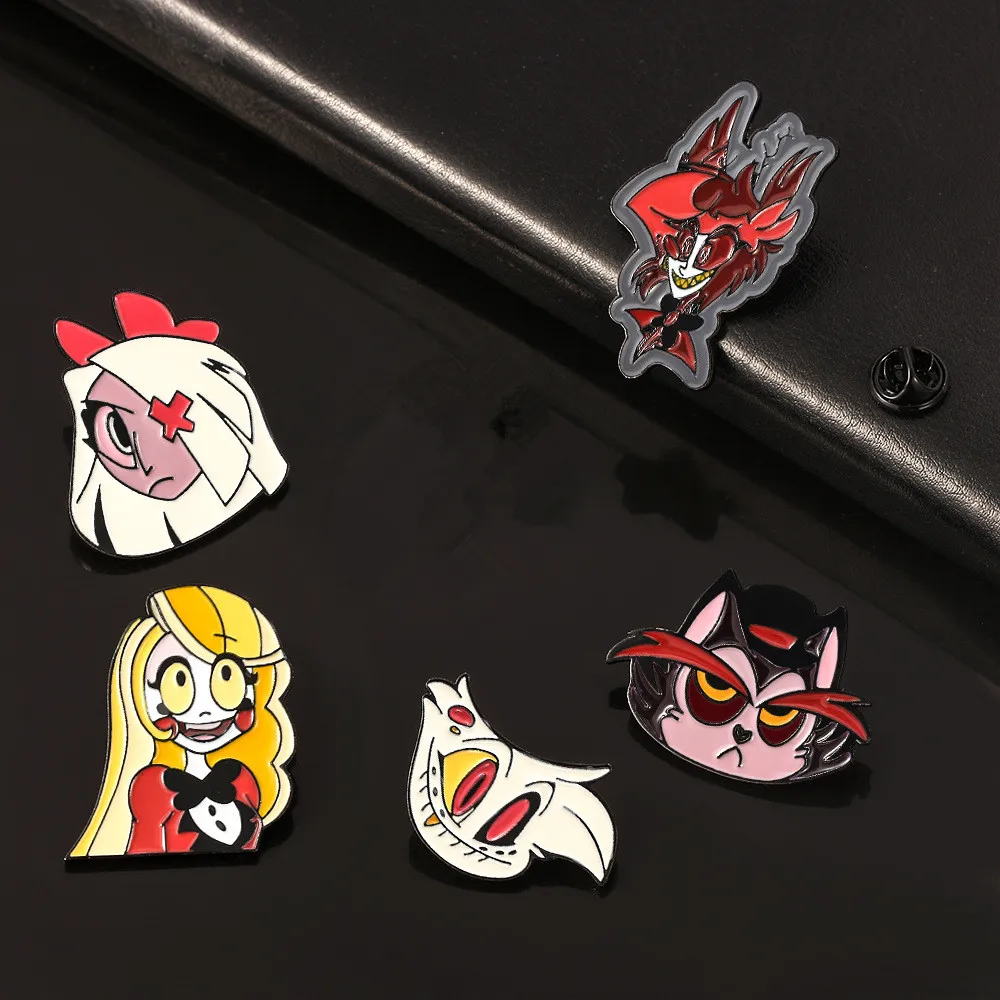 Hazbin Cosplay Hotel kostium kreskówkowy rekwizyty metalowa plakietka Pin stop broszka akcesoria