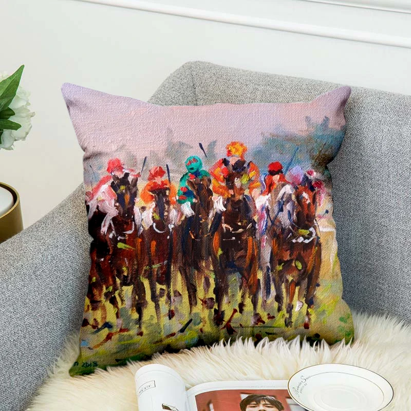 Horse race Paintings Horse competition High Grade Decorative Pillow Case Car Home Sofa Cushion Cover 3D Digital Print style-3