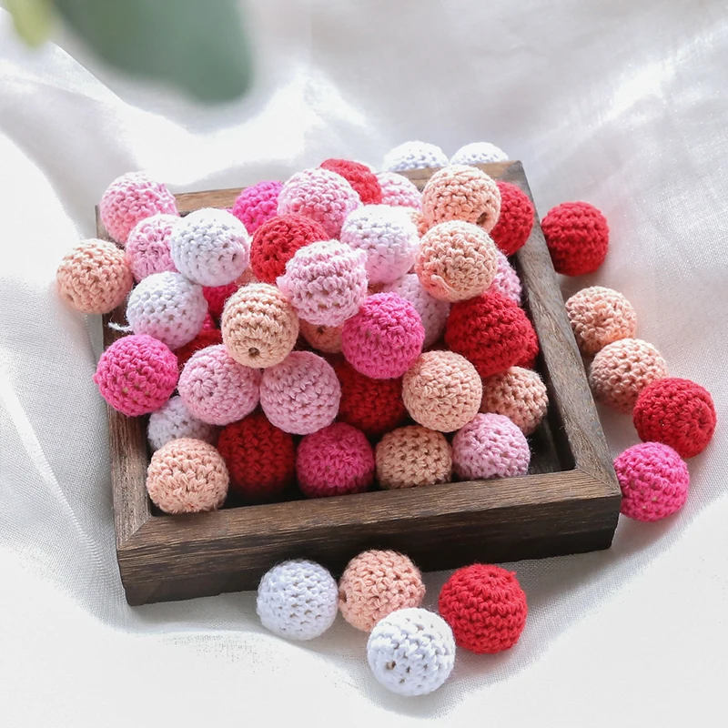 15pcs 20mm Wooden Crochet Bead Baby Teether For Pacifier Chain Wooden Baby Gym Toys Teething Bracelet Newborn Gifts Baby Product