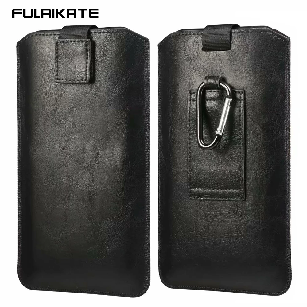 FULAIKATE Upgraded Men\'s Soft Leather Holster for iPhone15 Pro Max Simple Business Mobile Phone Bag Portable Skin Clutch Pouch