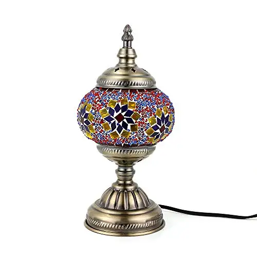 

LaModaHome Turkish Mosaic Lamp Decorative Handmade Unique Glass Bedside Table Lamp Led Bulb Included (Multi-colored2)