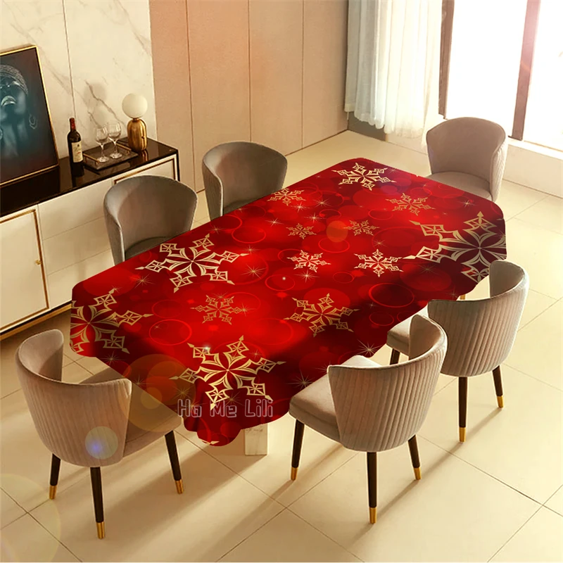 Jingle Bells Gold Red Christmas Rose Flower Snowflake Tablecloth Waterproof For Romantic Event Or Banquet