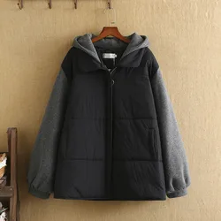 Plus Size Winter Padded Jacket For Women's Cotton Interlayer Thick Cotton Interlayer Contrasting Color Stitching Large Size Coat