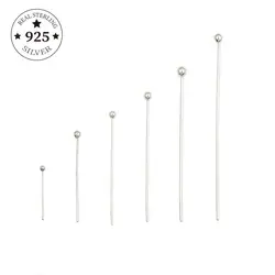 10pcs/lot 15 20 25 30 35 40 50 mm 925 Sterling Silver Metal Ball Head Pins For DIY Jewelry Making Head Pins Findings Supplies