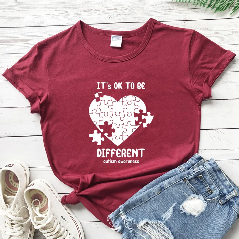 It's Ok To Be Different T-shirt Aesthetic Women Autism Awareness Tshirt Funny Puzzle Piece Graphic Tee Shirt Top