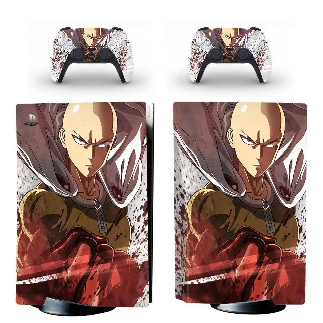 Pegatina de piel de disco estándar One Punch Man PS5, cubierta de calcomanía para consola PlayStation 5 y 2 controladores, vinilo de piel de disco PS5