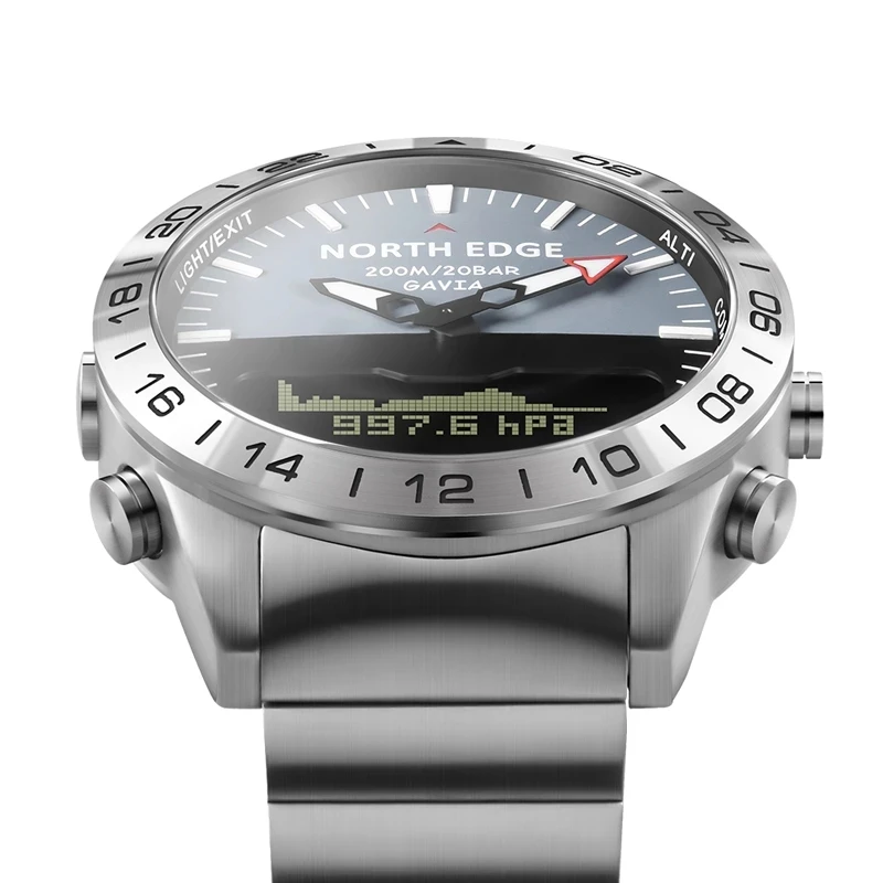 NORTH EDGE-reloj deportivo de buceo para hombre, accesorio de lujo del ejército militar, de acero completo, resistente al agua, altímetro de 200 metros, brújula del Norte