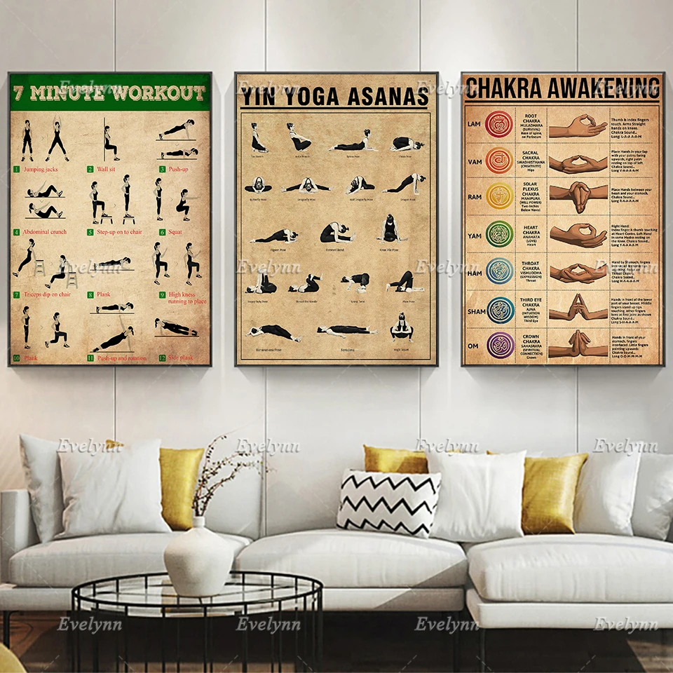 

Yoga Poster - 7 Minute Workout Poster,Bodybuilding Theme Wall Art, Workout Guide Poster, Home Decor Canvas Wall Art Prints Gift