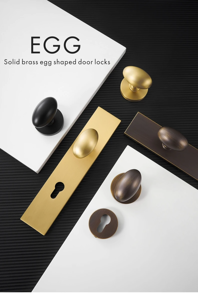 Dooroom Messing Türschloss Set Moderne Ei Geformt Knopf Lange Platte Innen Schlafzimmer Bad Doppel Holz Tür Lever Set Dummy griffe – Detail 3