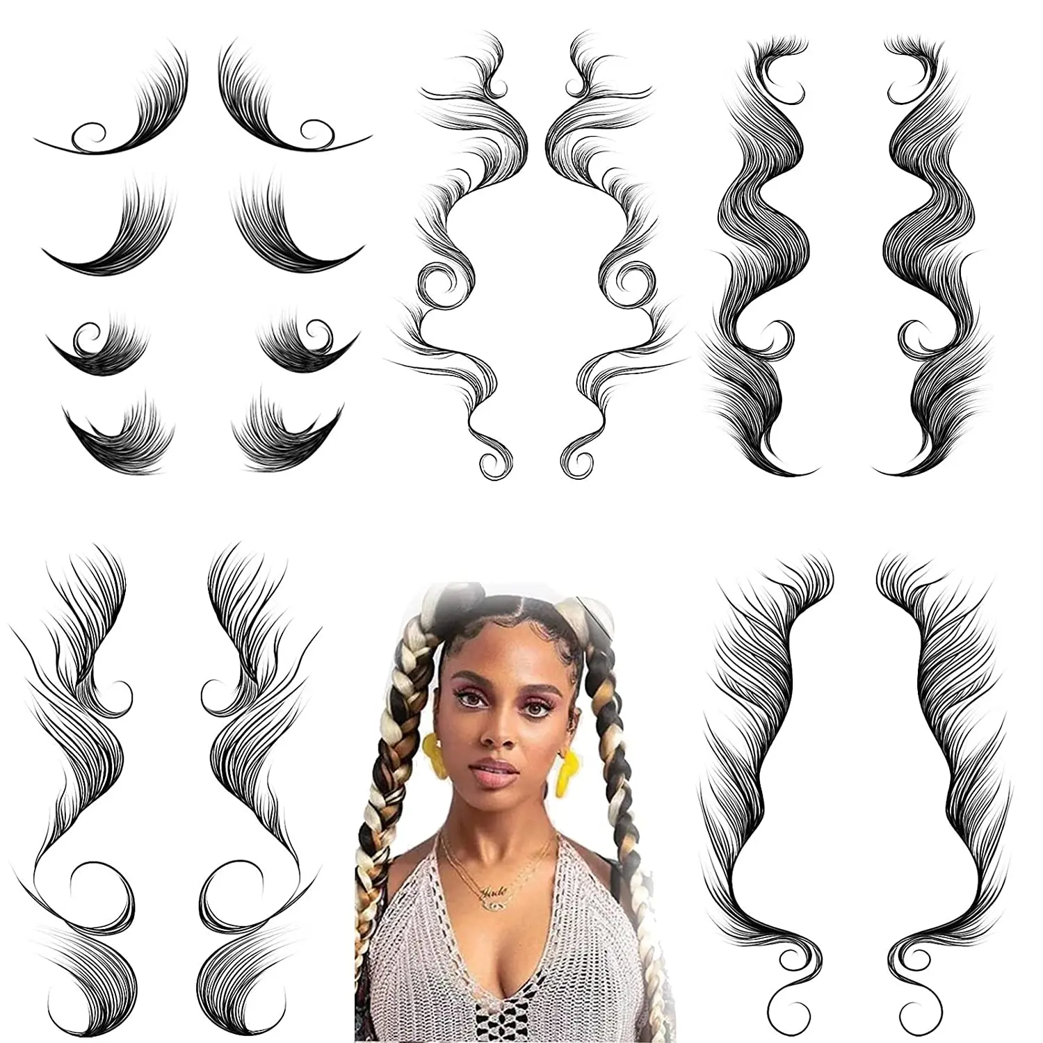 

5 Sheets Hair Tattoo Stickers Waterproof Baby Hair Edge Temporary Hairline Natural Curly Hair Fake Tattoo Makeup Tools