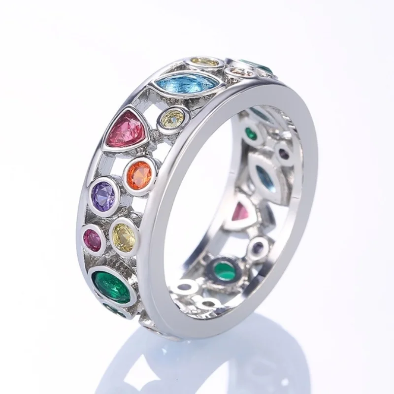CAOSHI Fancy Irregular Colorful Stone Band Rings for Women Fashion Girls Creative Finger Accessories Daily Wearable Jewelry Gift