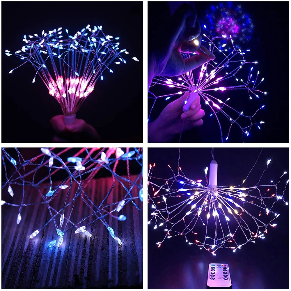 RC Firework LED String Lights Waterproof Copper Wire Fairy Light Hanging Starburst Twinkle Light Dandelion For Christma Home