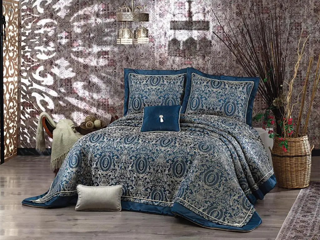 Linda Double Bed Cover Indigo Blue