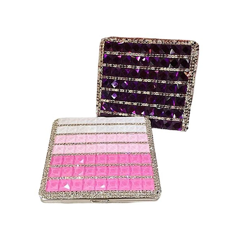 20pcs*84mm Cigarettes Woman Cigarette Box Case Metal Exquisite Shiny Rhinestone Pink Purple