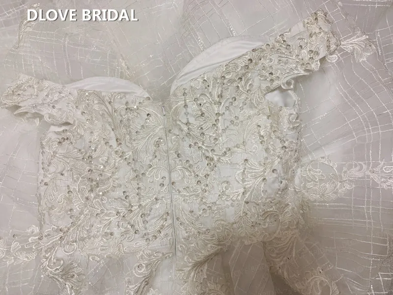 Hoge Kwaliteit Kant Baljurk Trouwjurk Off Shoulder Bruidsjurk Shinny Nieuwe Stijl Jurken Dlove Bridal Real Foto 'S