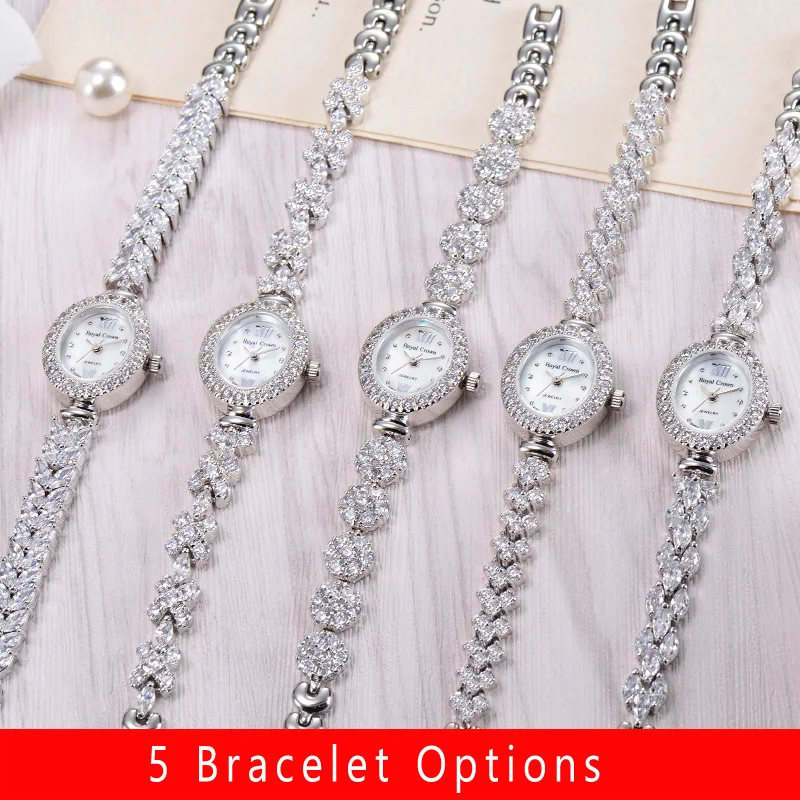 Royal Crown-reloj de cuarzo japonés para mujer, pulsera de cristal con ajuste de garra, caja de regalo de lujo