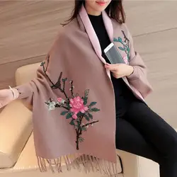 Sweater Women 2023 autumn and winter new embroidery scarf shawl langer with sleeves outside the tent wild bat coat female